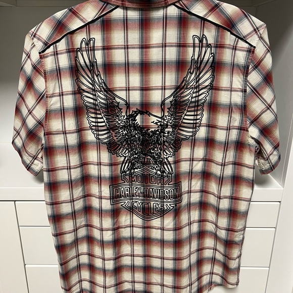 Harley Davidson Button Down Shirt. Selling because I’ve grown out of it.  💪 - Picture 2 of 3